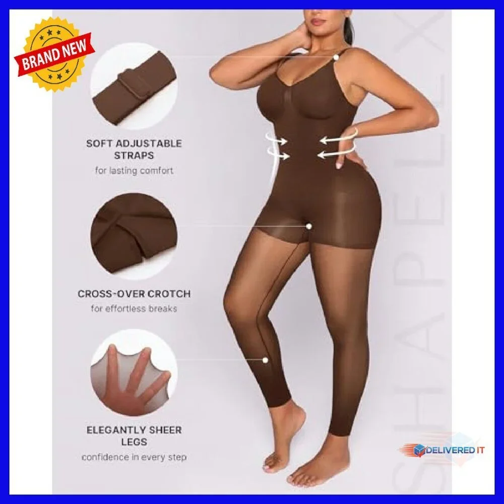 Seamless Tummy Control Shapewear Bodysuit Sheer Legs Sizes S-XXL